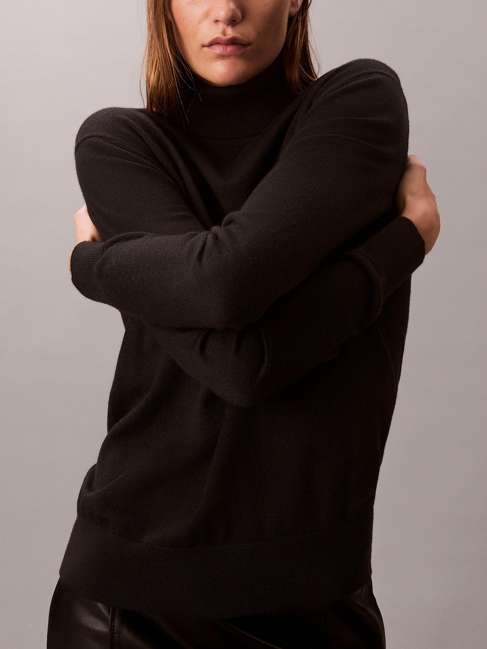 Product image 6 of 7, which shows Calvin Klein Merino Wool Blend Roll Neck Jumper, Black, XS