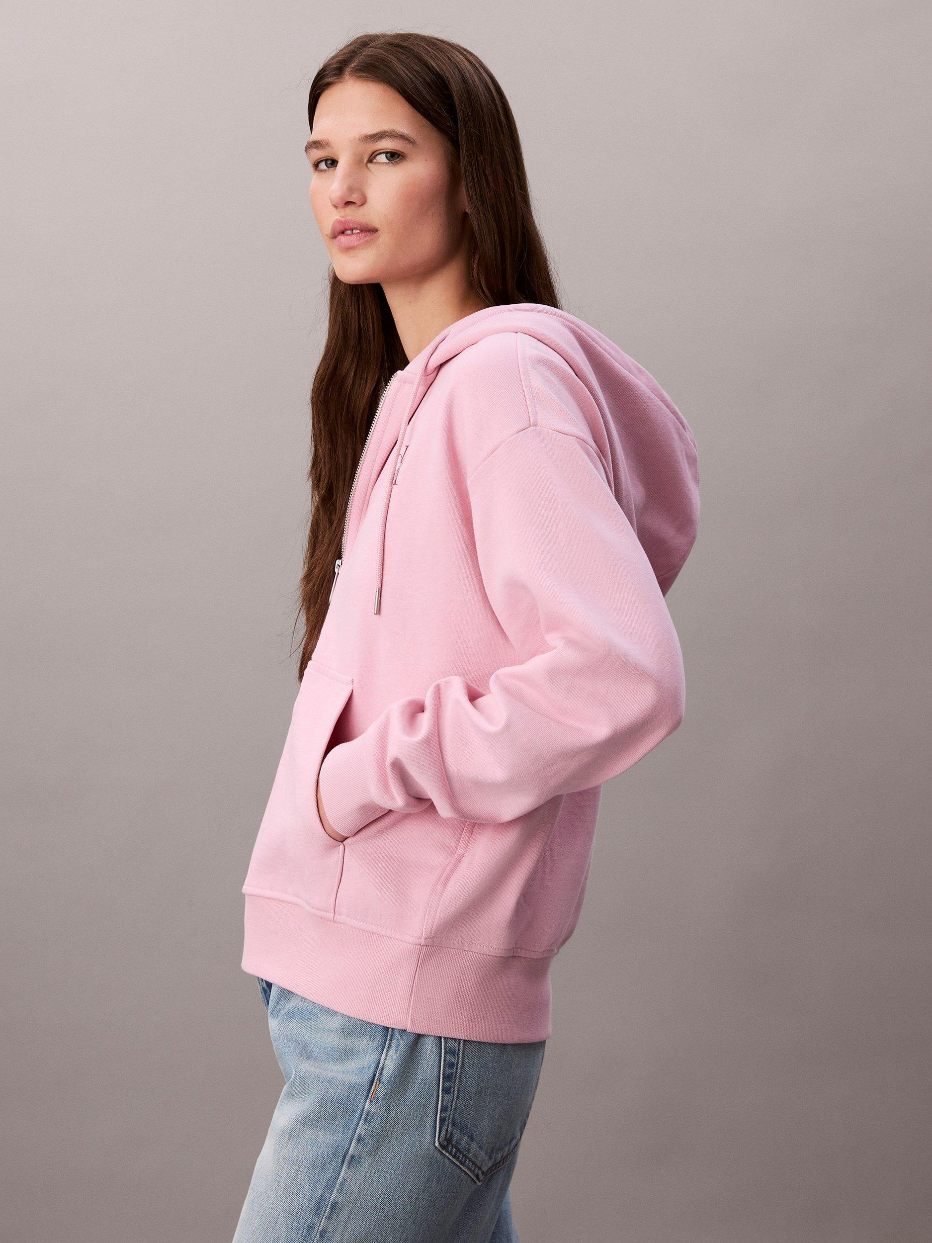Product image 4 of 6, which shows Calvin Klein Monogram Logo Zip Hoodie, Pink Nectar, S