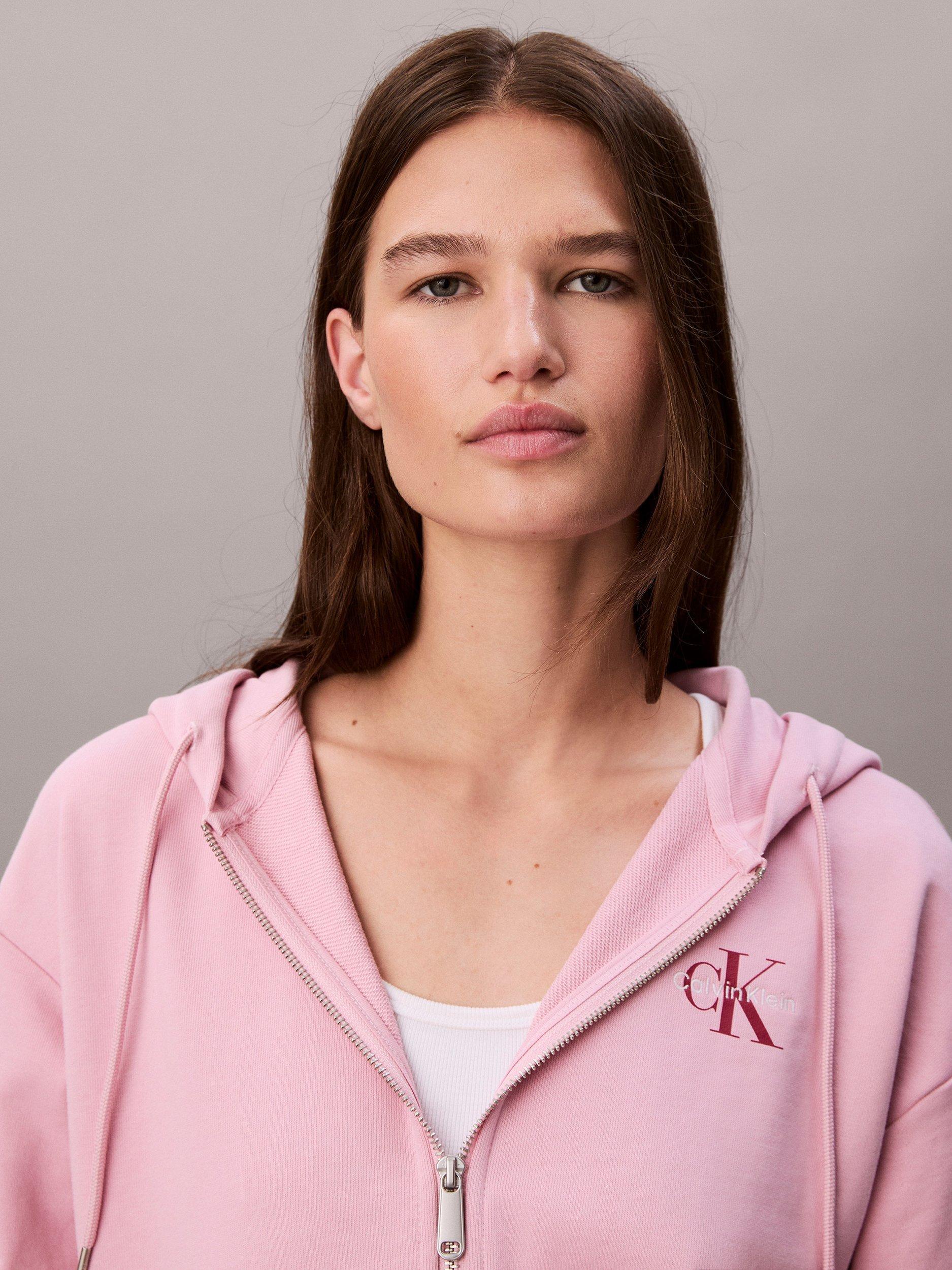 Product image 5 of 6, which shows Calvin Klein Monogram Logo Zip Hoodie, Pink Nectar, S
