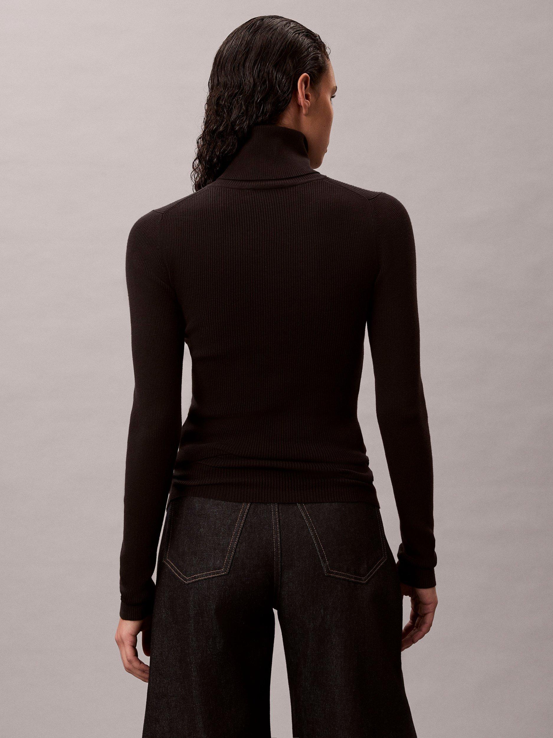 Product image 2 of 5, which shows Calvin Klein Woven Label Roll Neck Top, Black, M