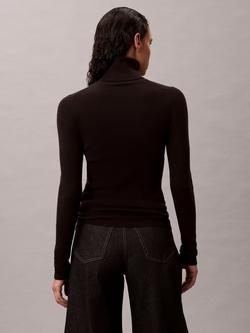 Calvin Klein Woven Label Roll Neck Top, Black - view 2, Black