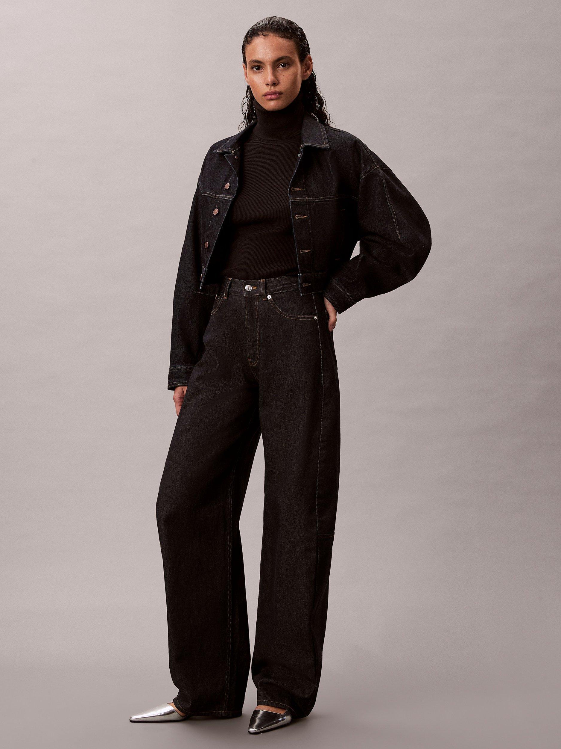 Product image 3 of 5, which shows Calvin Klein Woven Label Roll Neck Top, Black, M