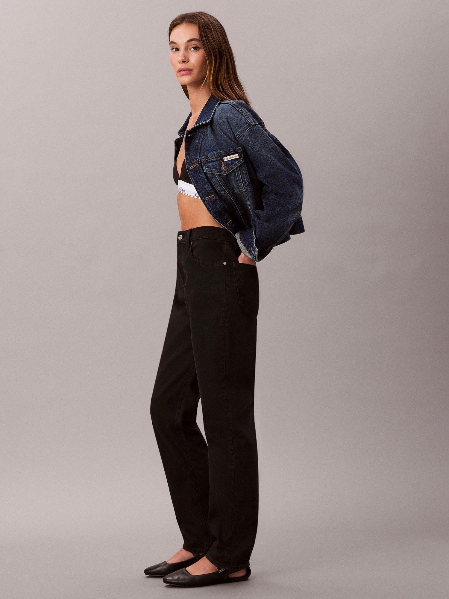 Product image 5 of 5, which shows Calvin Klein Cotton Blend Mom Jeans, Soft Black, 25R