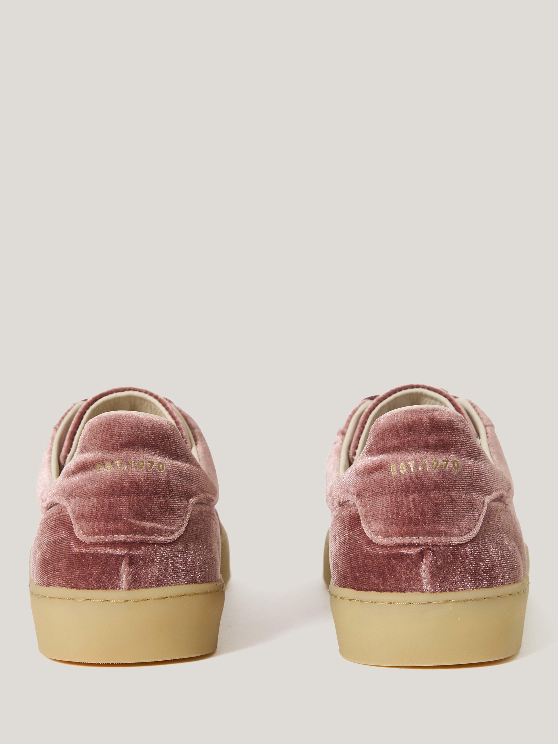 Product image 2 of 5, which shows Jigsaw Portland Velvet Trainers, Pink, EU36