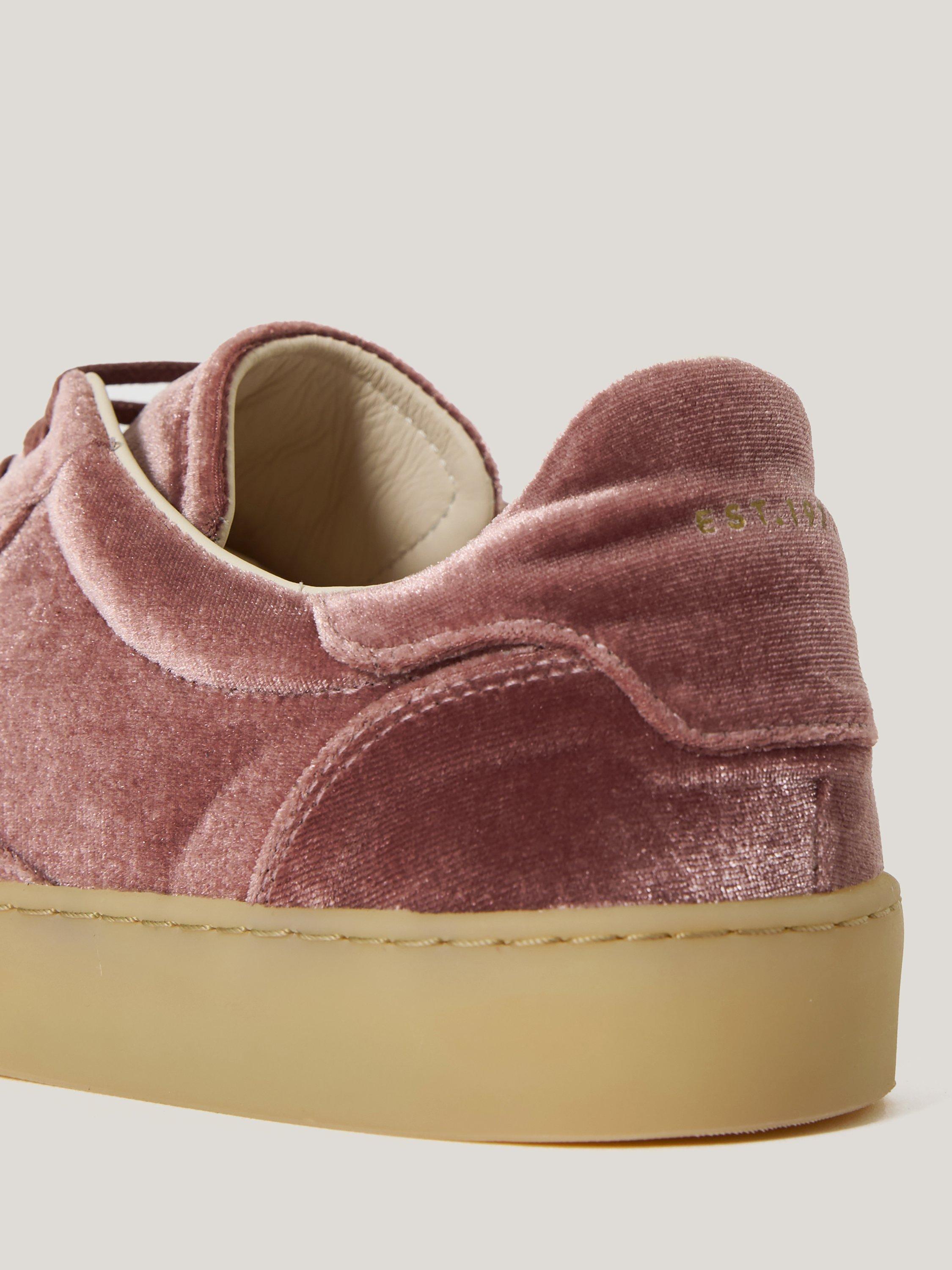 Product image 3 of 5, which shows Jigsaw Portland Velvet Trainers, Pink, EU36