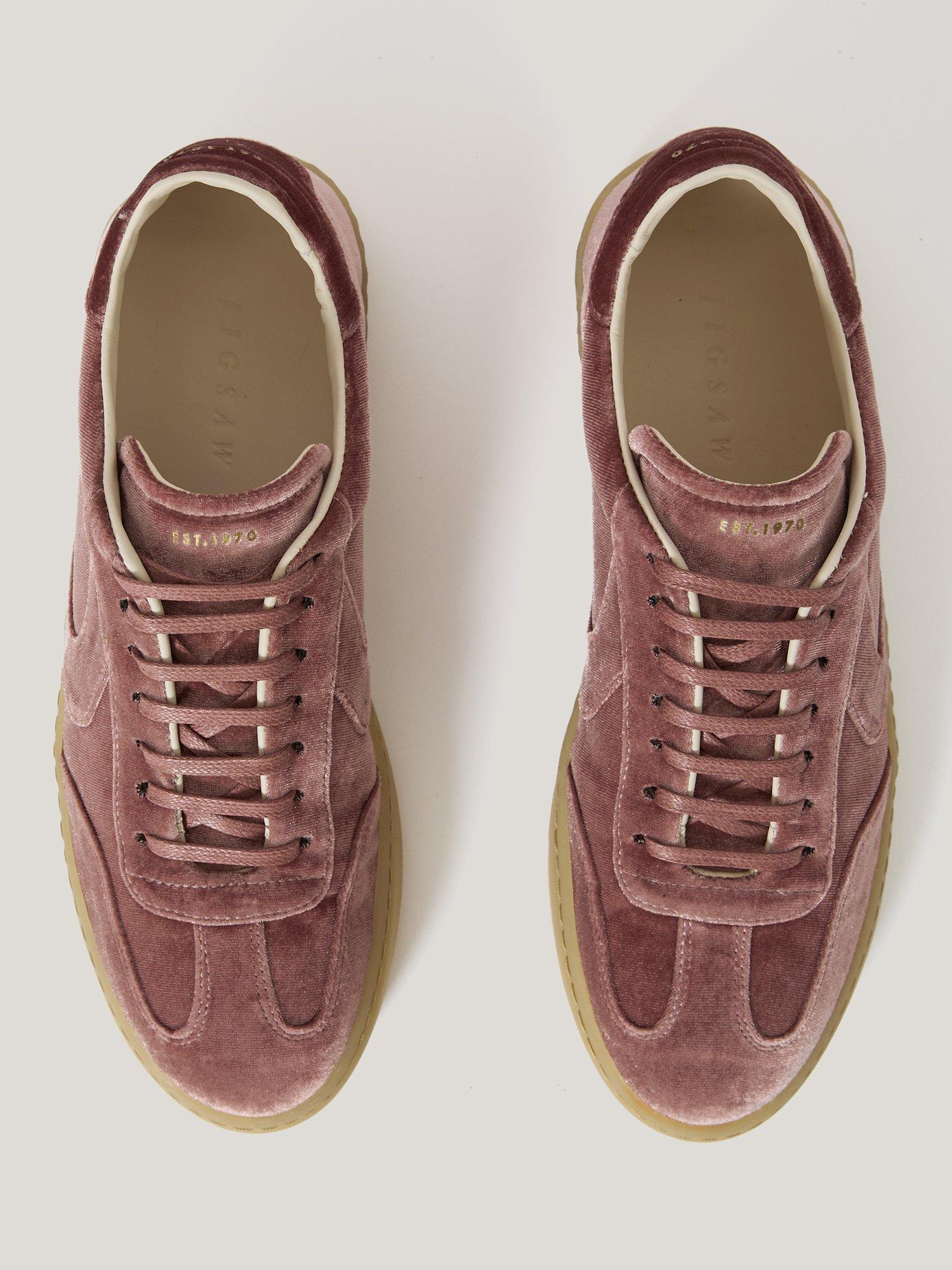 Product image 5 of 5, which shows Jigsaw Portland Velvet Trainers, Pink, EU36