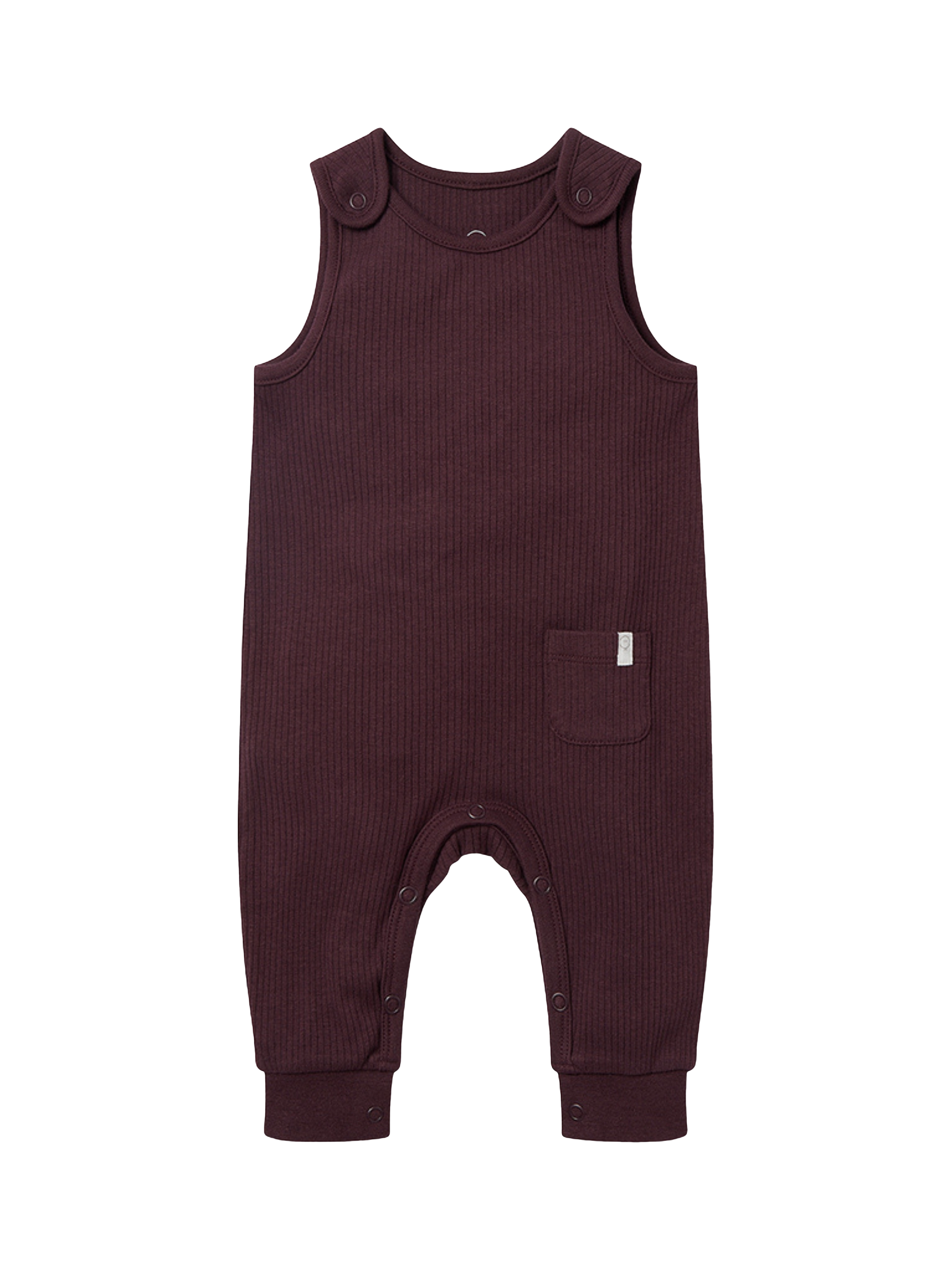 Product image 1 of 3, which shows MORI Baby Cotton Blend Ribbed Dungarees, Berry, 9-12 months