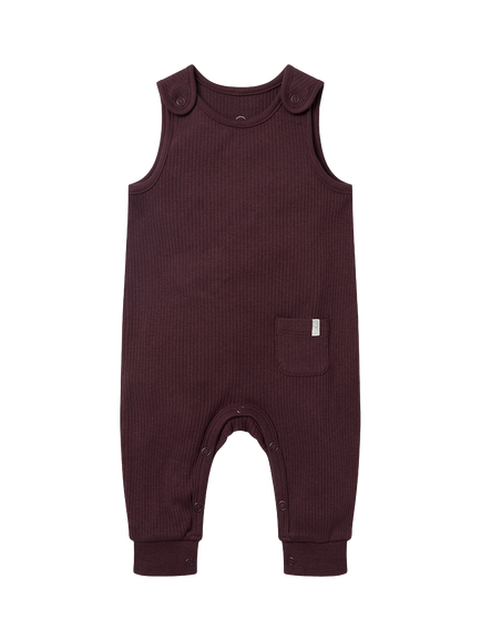 MORI Baby Cotton Blend Ribbed Dungarees, Berry