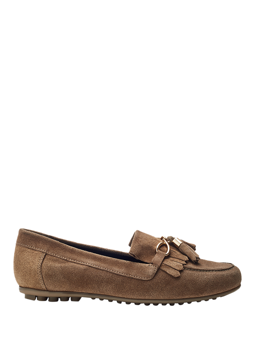 Product image 1 of 4, which shows Moda in Pelle Essana Suede Tassel Moccasins, Beige, 3