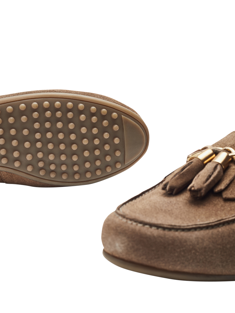 Product image 4 of 4, which shows Moda in Pelle Essana Suede Tassel Moccasins, Beige, 3