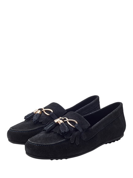 Moda in Pelle Essana Suede Tassel Moccasins - view 2, Navy