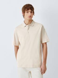 John Lewis Short Sleeve Interlock Cotton Polo Shirt, Moonbeam