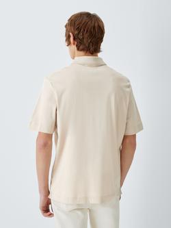 John Lewis Short Sleeve Interlock Cotton Polo Shirt - view 2, Moonbeam