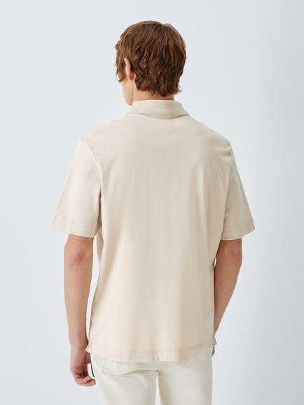 John Lewis Short Sleeve Interlock Cotton Polo Shirt - view 2, Moonbeam