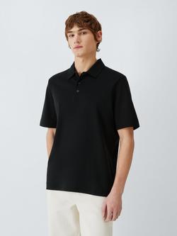 John Lewis Short Sleeve Interlock Cotton Polo Shirt, Black