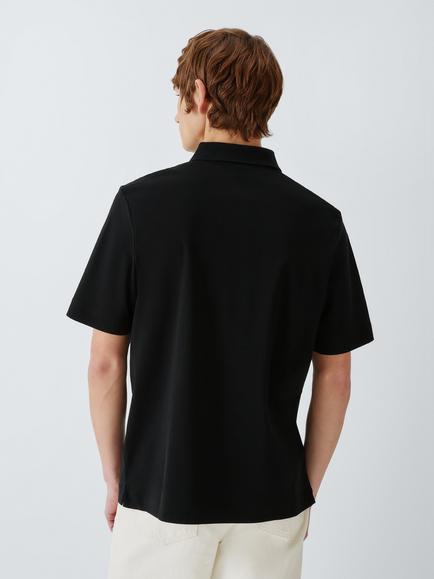 John Lewis Short Sleeve Interlock Cotton Polo Shirt - view 2, Black