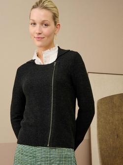 Brora Asymmetric Pure Merino Wool Biker Jacket, Charcoal