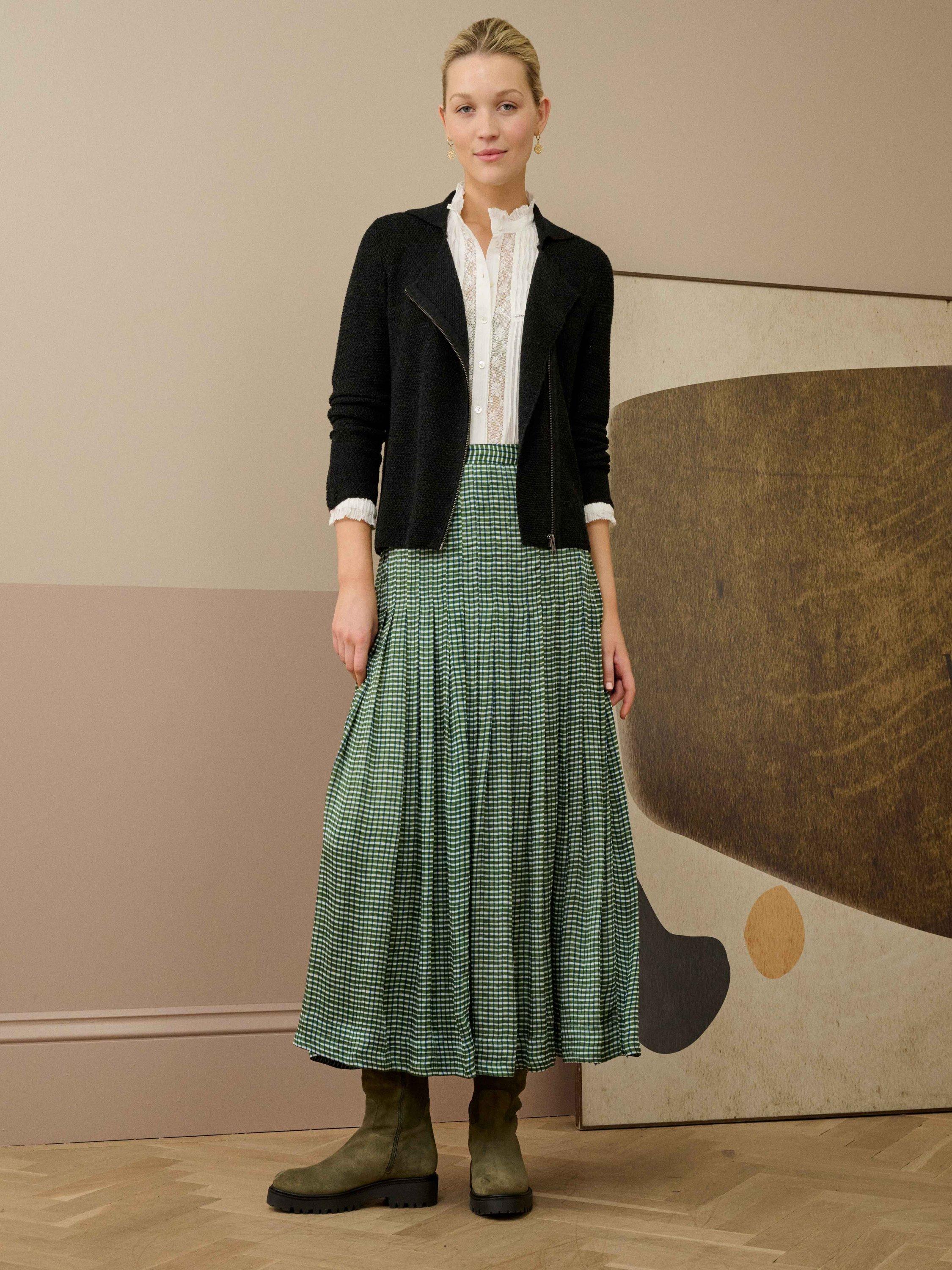 Product image 2 of 5, which shows Brora Asymmetric Pure Merino Wool Biker Jacket, Charcoal, 8