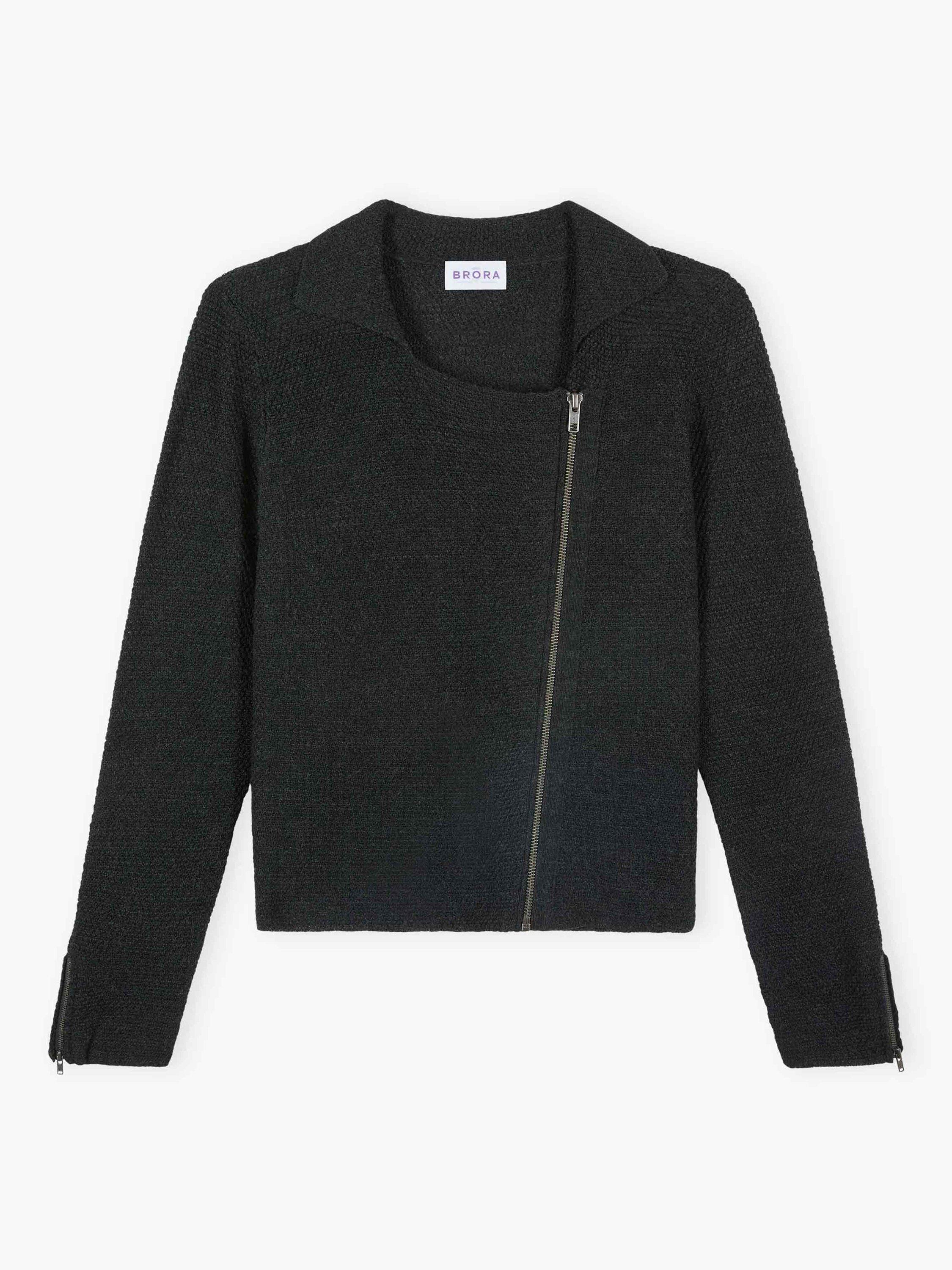Product image 5 of 5, which shows Brora Asymmetric Pure Merino Wool Biker Jacket, Charcoal, 8