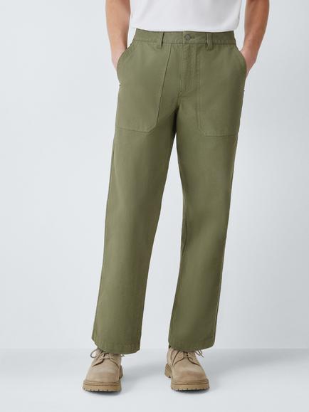 John Lewis Carpenters Cotton Chino Trousers, Deep Lichen Green