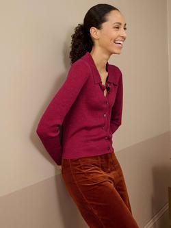 Brora Collared Pure Merino Wool Cardigan, Raspberry