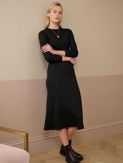Brora Contrast Trim Cuff Ribbed Pure Merino Wool Dress, Charcoal