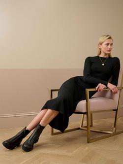 Brora Contrast Trim Cuff Ribbed Pure Merino Wool Dress - view 2, Charcoal