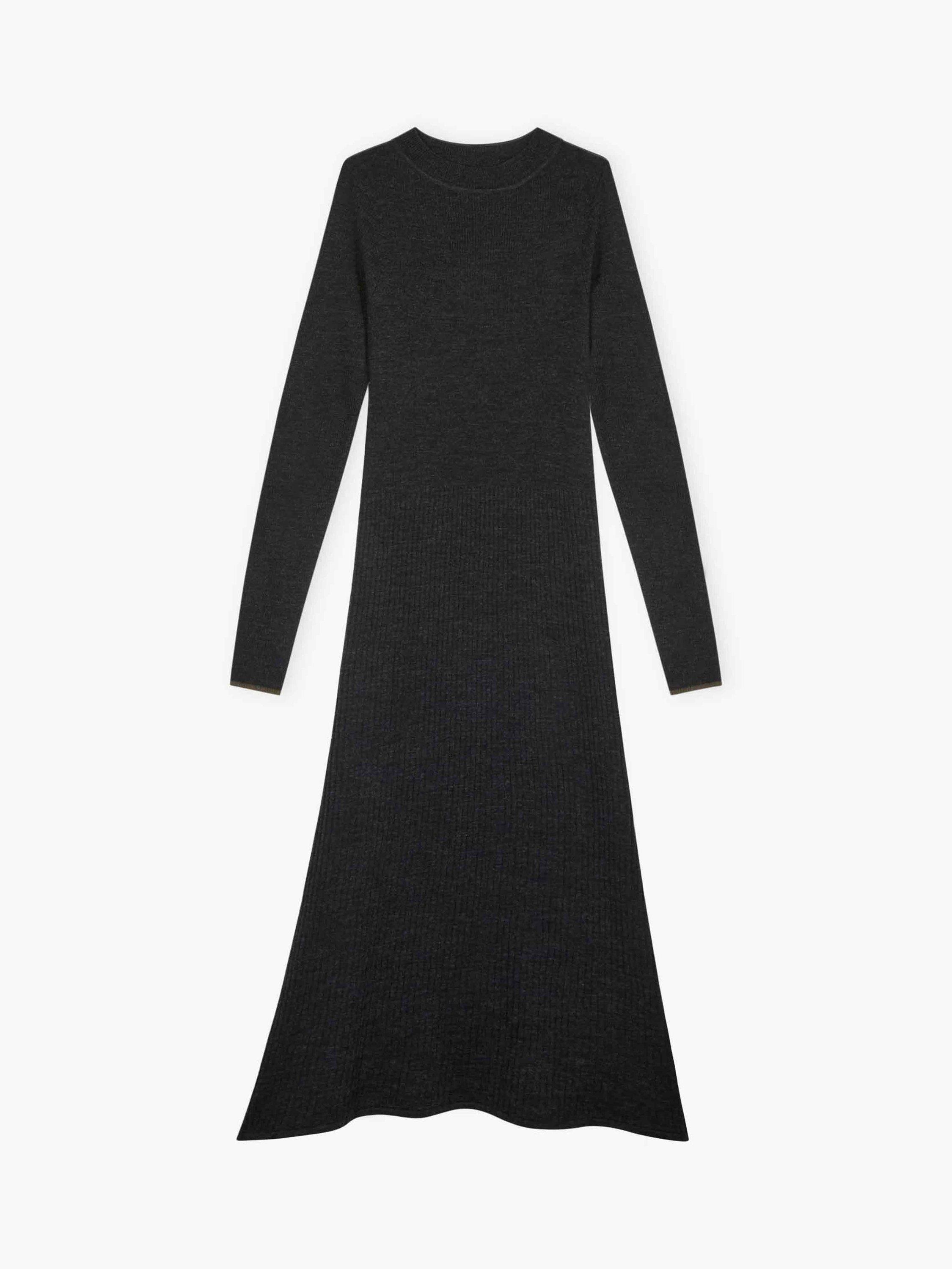 Product image 4 of 4, which shows Brora Contrast Trim Cuff Ribbed Pure Merino Wool Dress, Charcoal, 8