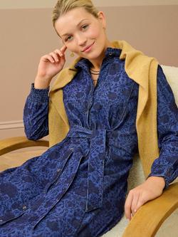 Brora Block Print Needlecord Frill Shirt Dress - view 2, China Blue