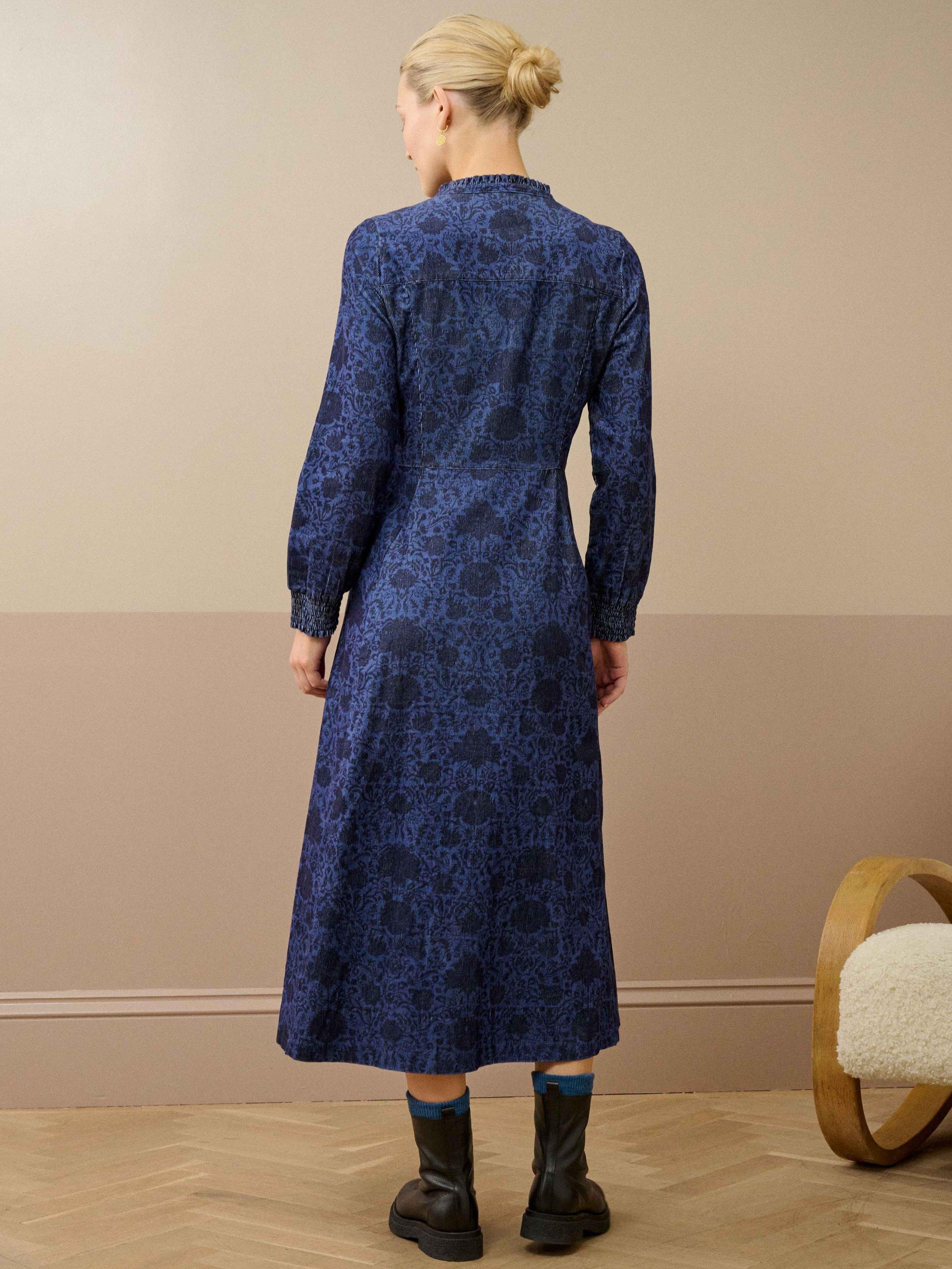 Product image 4 of 5, which shows Brora Block Print Needlecord Frill Shirt Dress, China Blue, 6