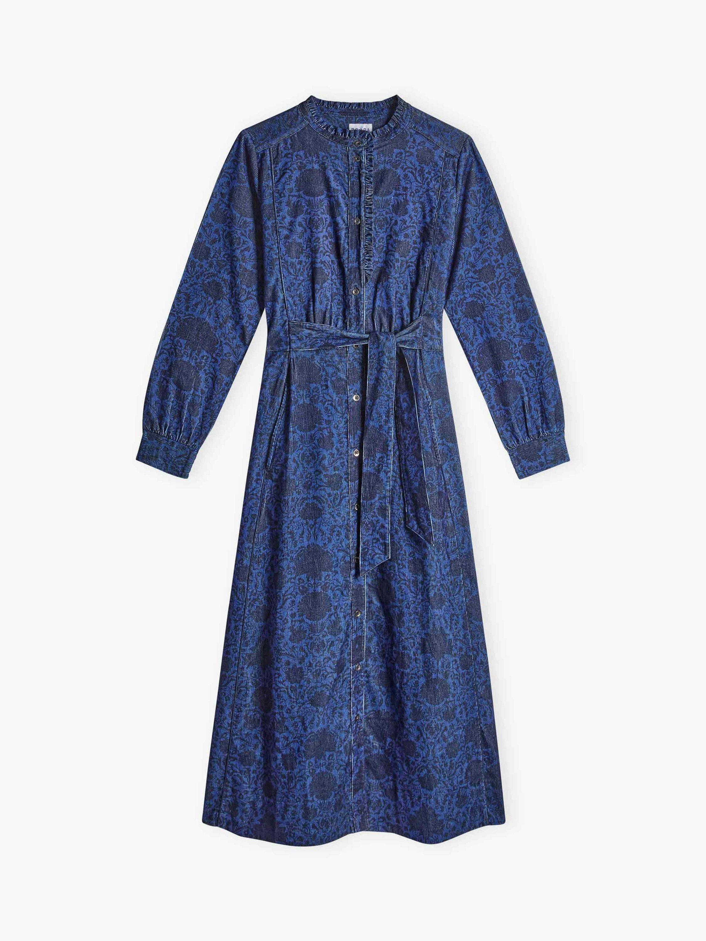 Product image 5 of 5, which shows Brora Block Print Needlecord Frill Shirt Dress, China Blue, 6