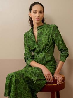 Brora Block Print Needlecord Frill Shirt Dress - view 2, Olive
