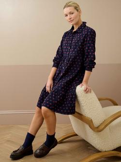Brora Spot Needlecord Shirt Dress, Navy/Crimson, Navy/Crimson