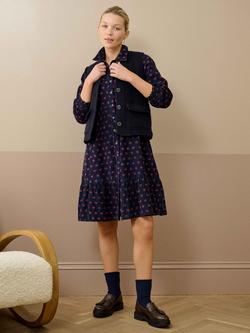 Brora Spot Needlecord Shirt Dress, Navy/Crimson - view 2, Navy/Crimson