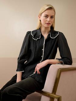 Brora Micro Pintuck Contrast Trim Shirt - view 2, Black