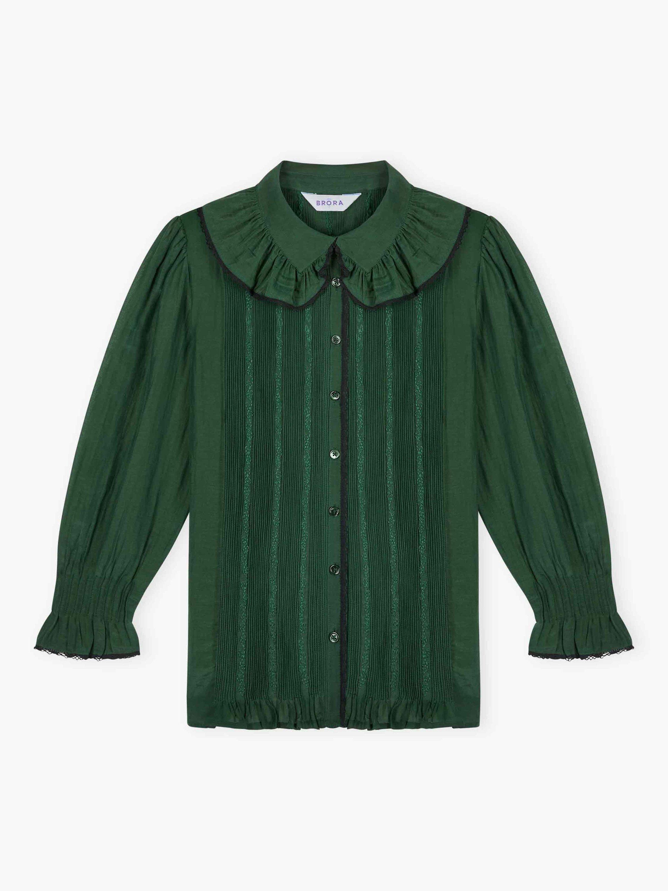 Product image 5 of 5, which shows Brora Micro Pintuck Contrast Trim Shirt, Mallard, 6