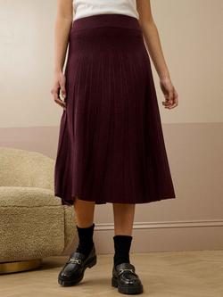 Brora Stitch Pleat Pure Merino Wool Skirt, Damson