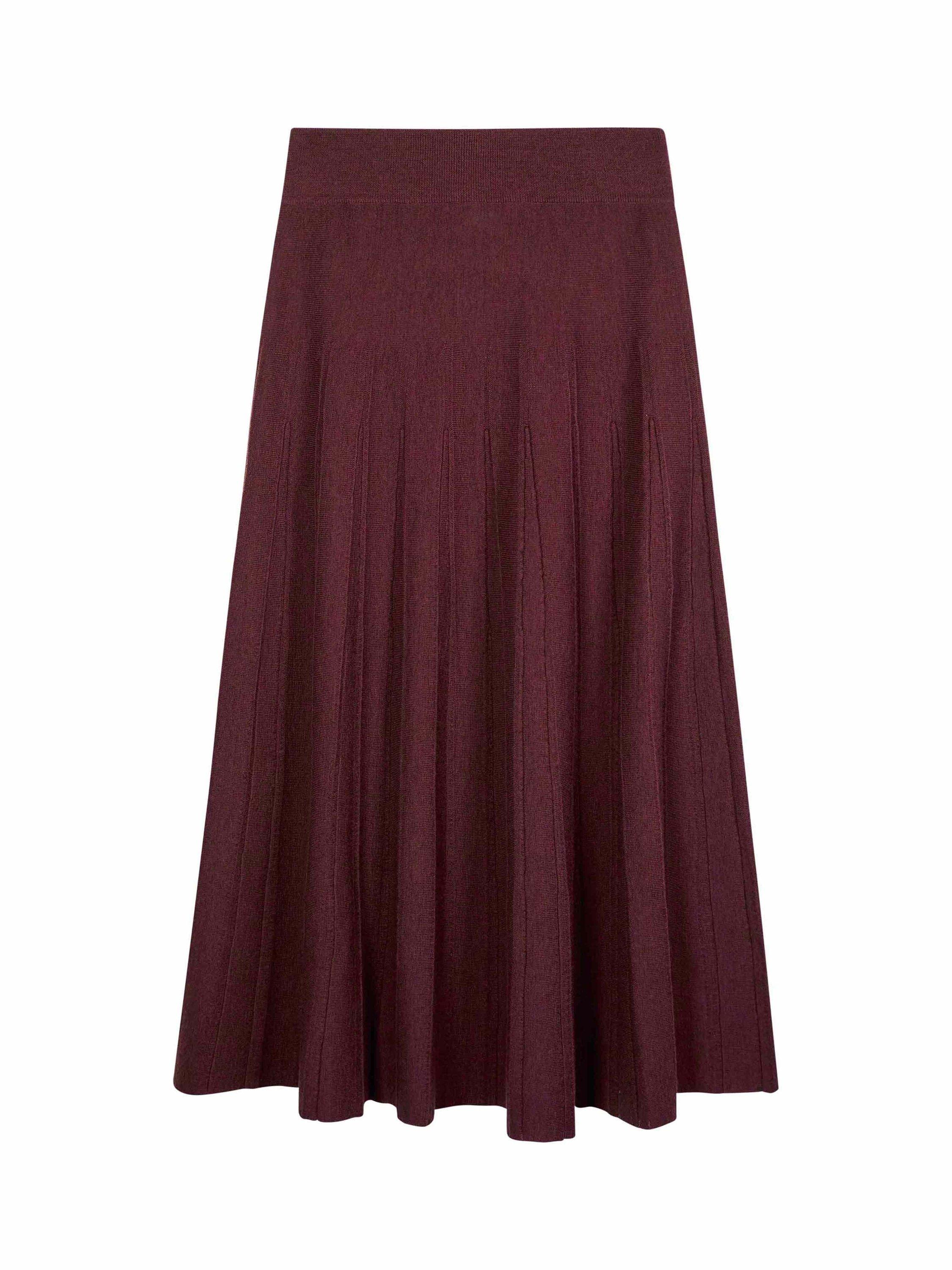Product image 5 of 5, which shows Brora Stitch Pleat Pure Merino Wool Skirt, Damson, 8-10