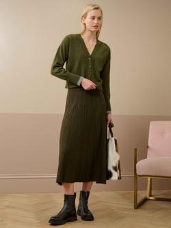 Brora Stitch Pleat Pure Merino Wool Skirt, Olive