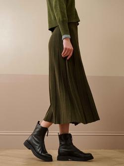 Brora Stitch Pleat Pure Merino Wool Skirt - view 2, Olive