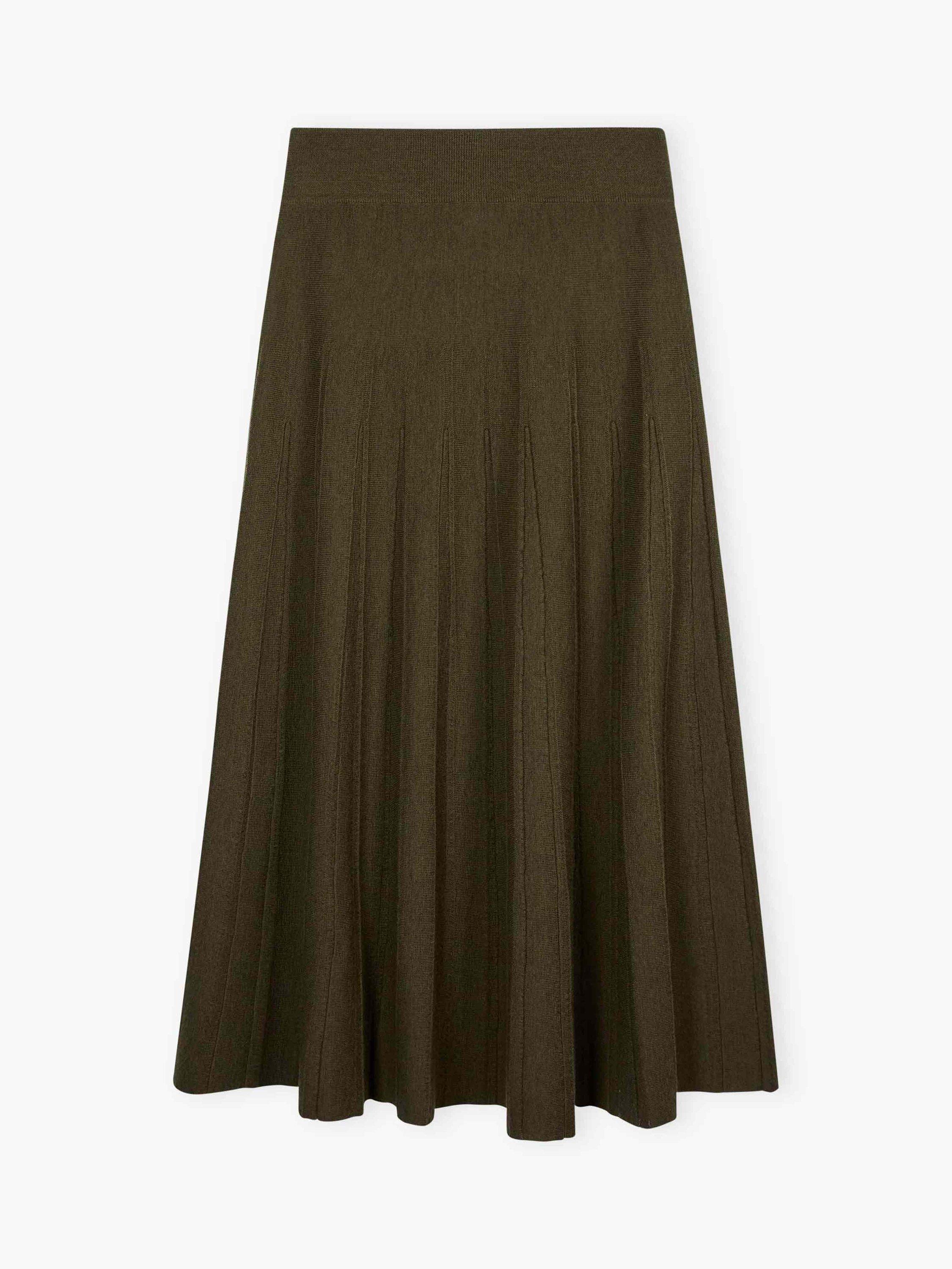 Product image 5 of 5, which shows Brora Stitch Pleat Pure Merino Wool Skirt, Olive, 12-14