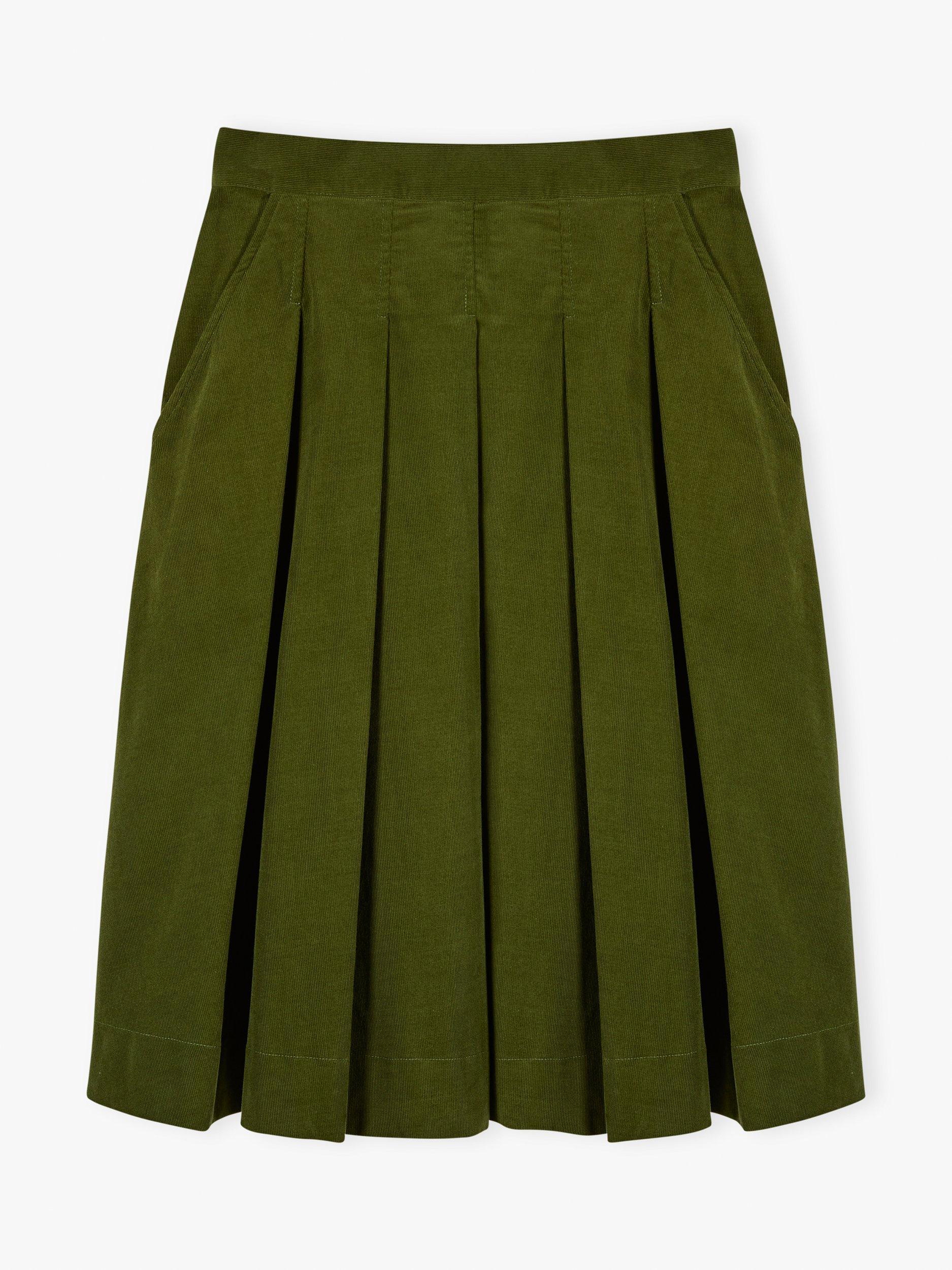 Product image 5 of 5, which shows Brora Pleated Needlecord Skirt, Olive Green, 6