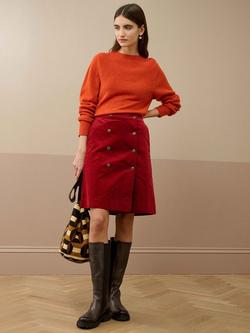 Brora Double Breasted Corduroy Skirt - view 2, Brick