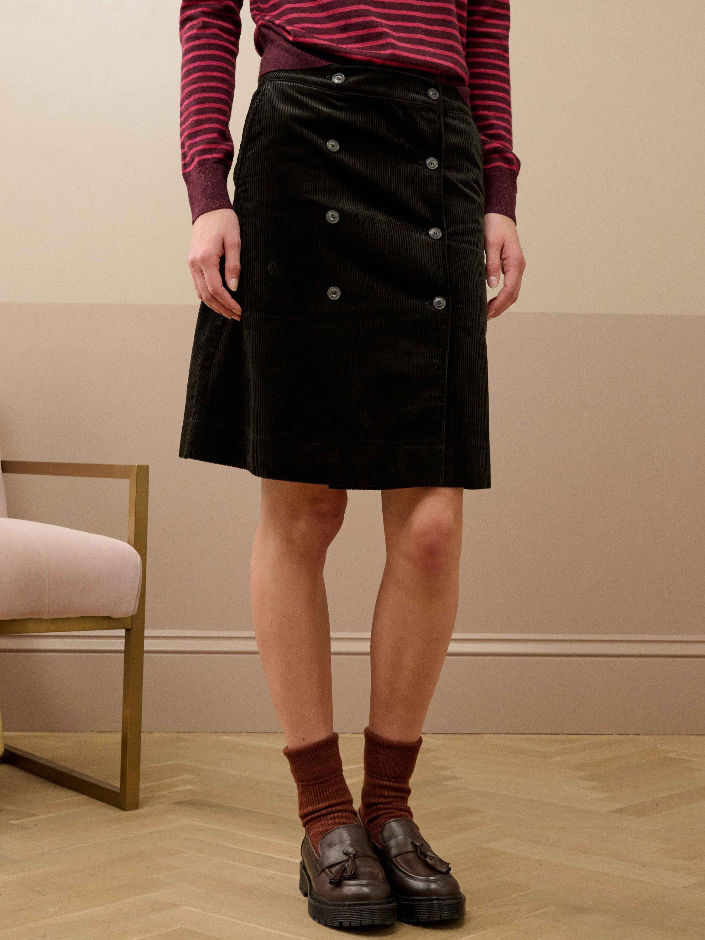 Product image 1 of 5, which shows Brora Double Breasted Corduroy Skirt, Seaweed, 8