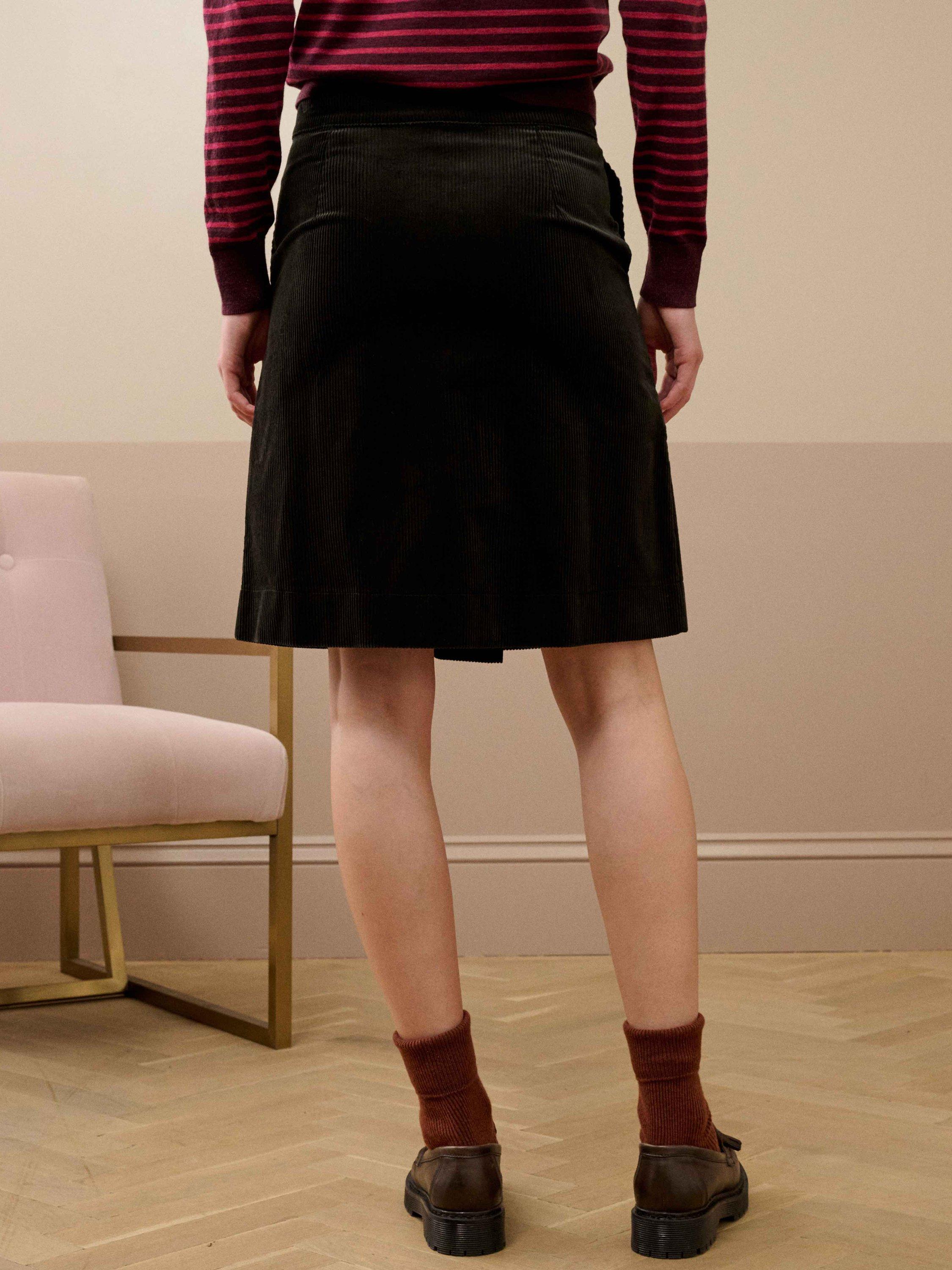 Product image 4 of 5, which shows Brora Double Breasted Corduroy Skirt, Seaweed, 8