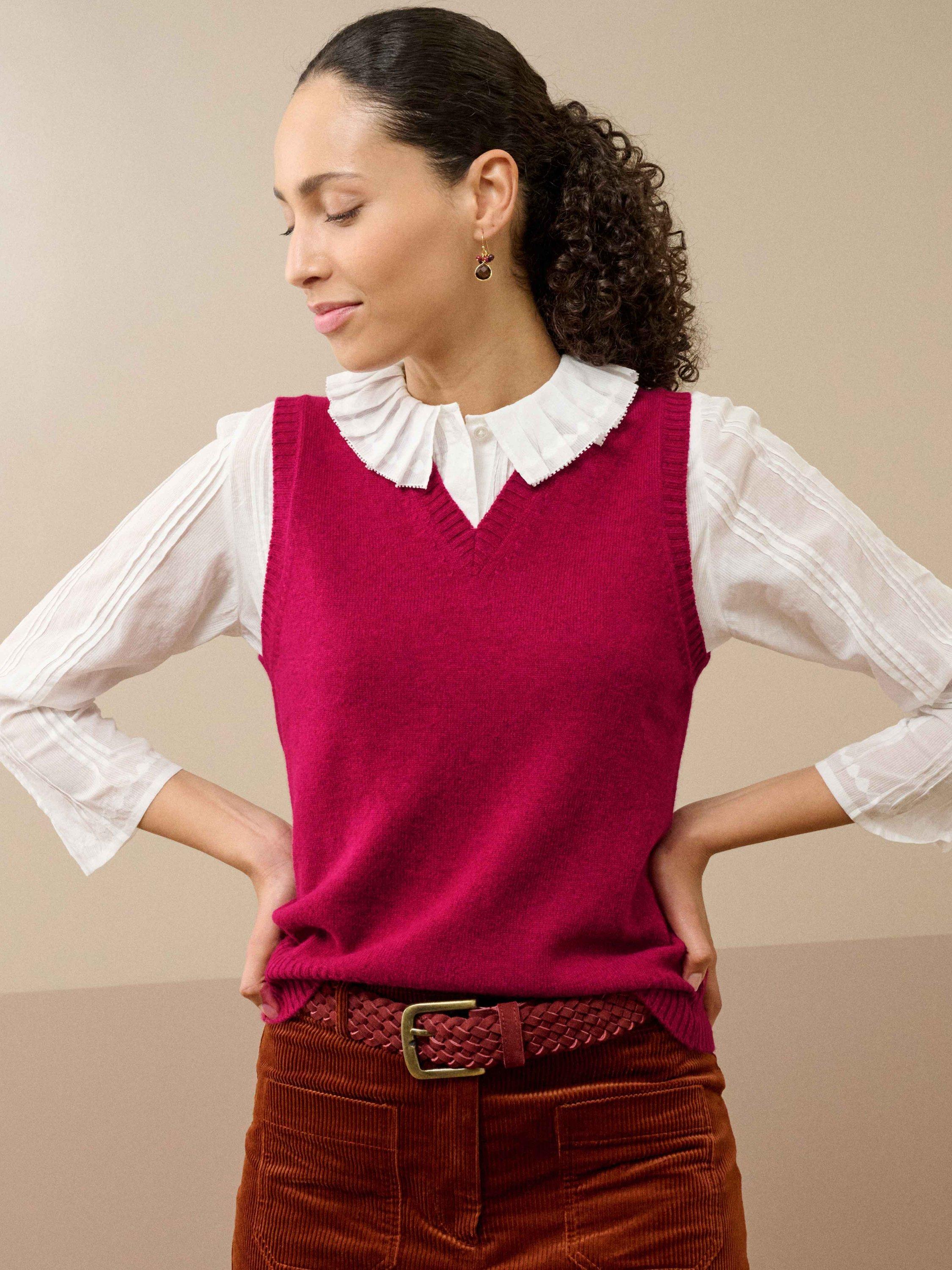 Product image 1 of 4, which shows Brora V-Neck Pure Cashmere Tank Top, Mulberry, 8