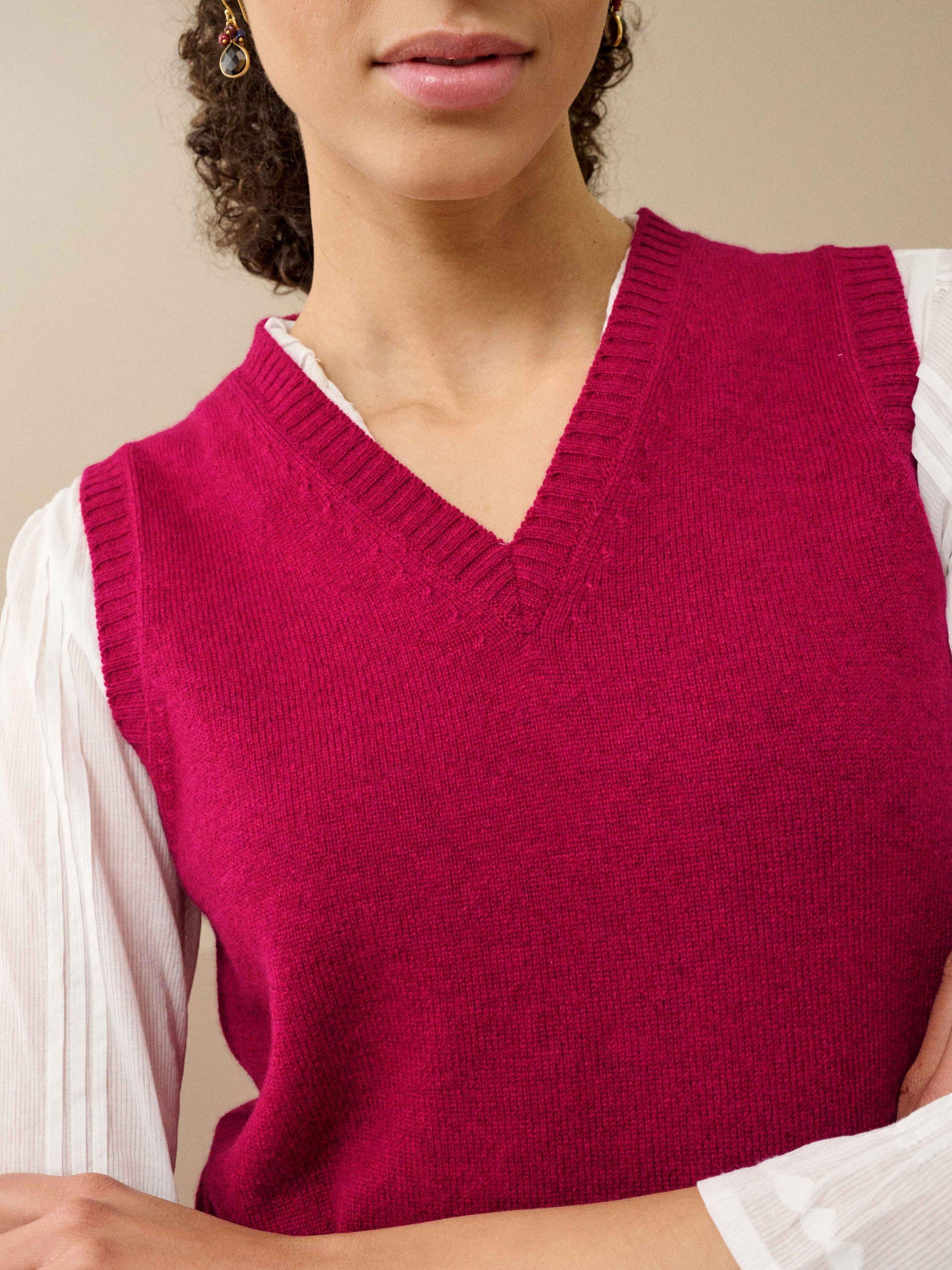 Product image 3 of 4, which shows Brora V-Neck Pure Cashmere Tank Top, Mulberry, 8