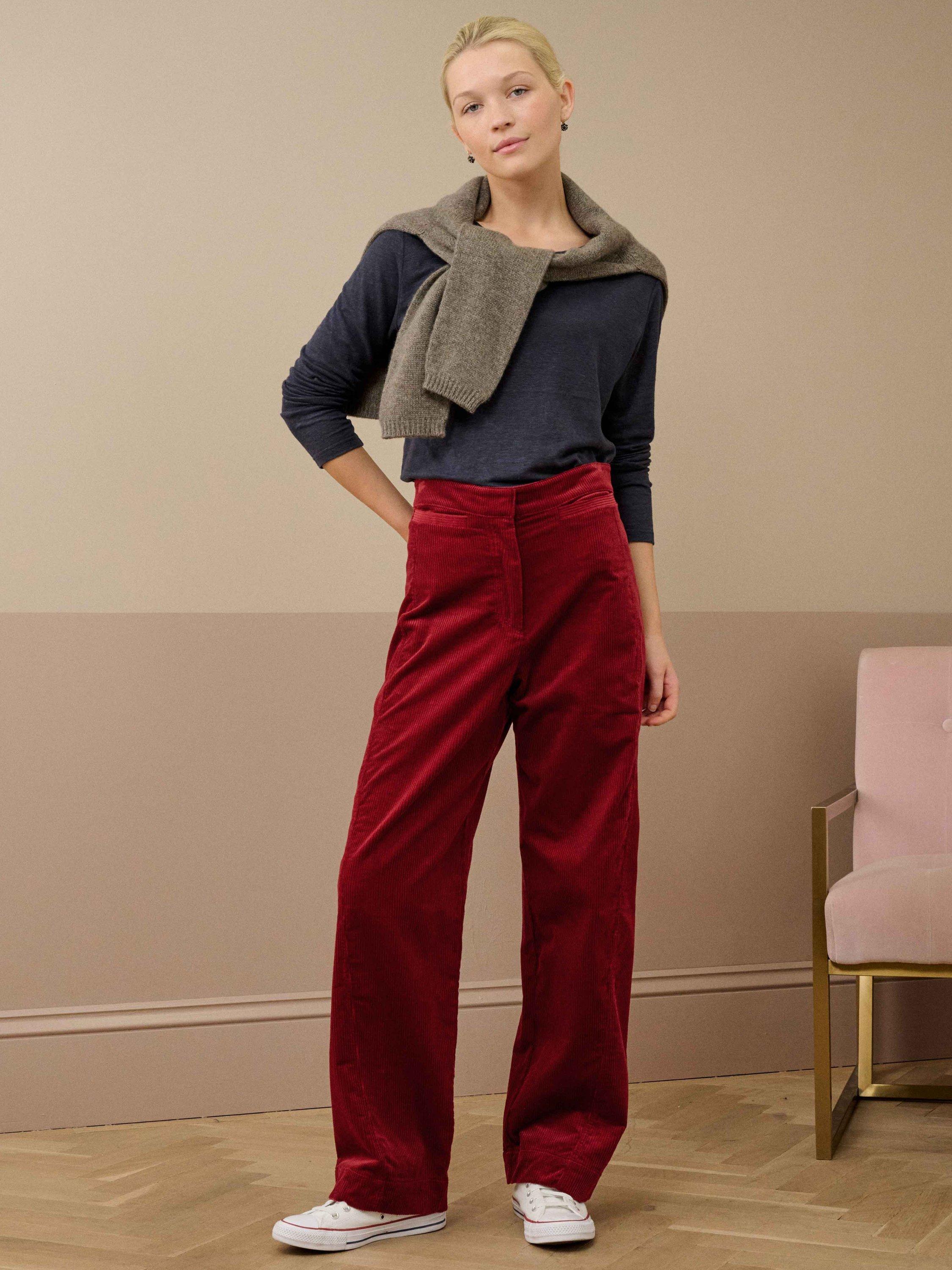 Product image 2 of 5, which shows Brora Barrel Leg Corduroy Trousers, Brick, 6