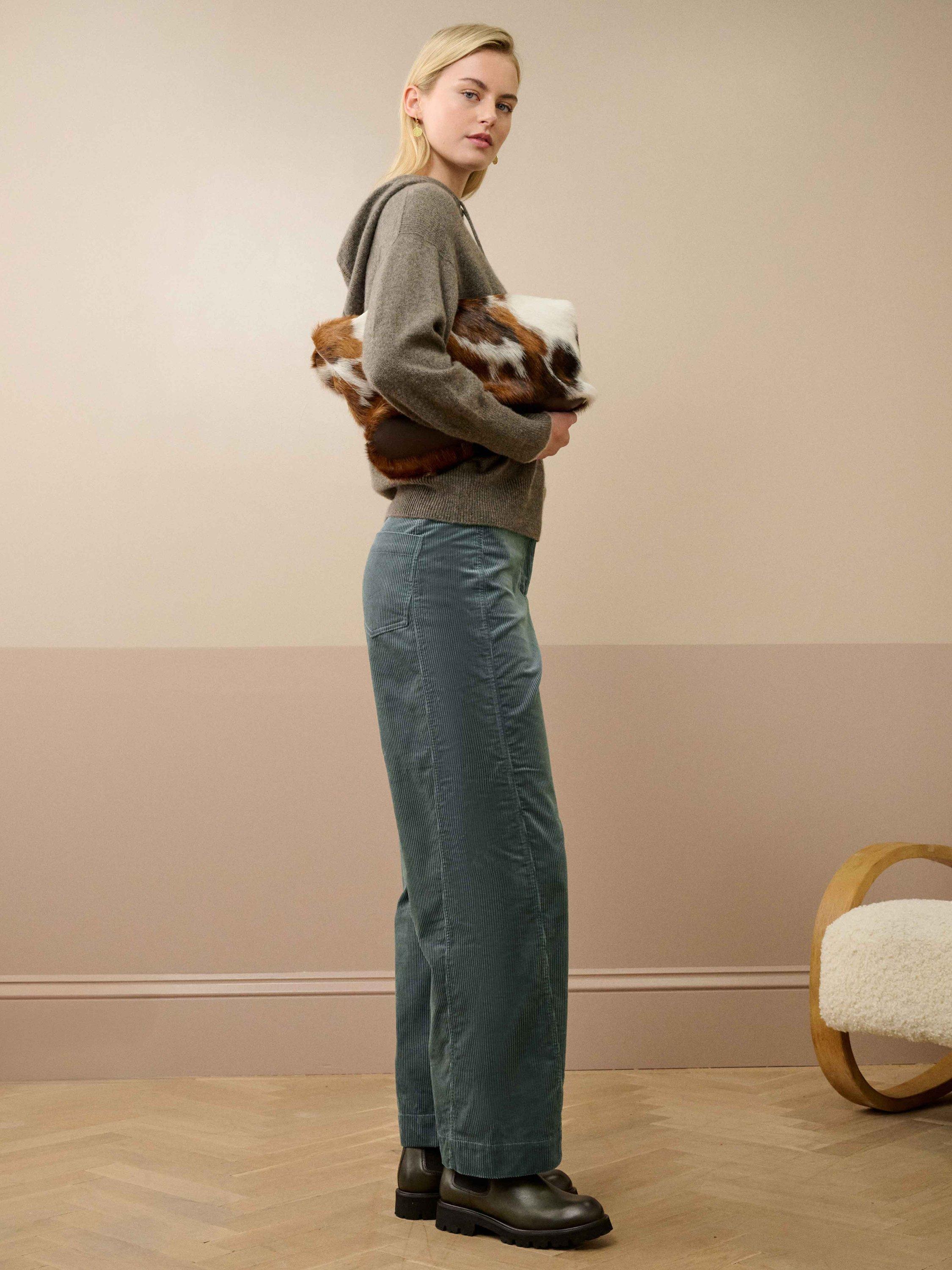 Product image 3 of 5, which shows Brora Barrel Leg Corduroy Trousers, Mercury, 6