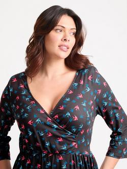 Scarlett & Jo Birds Wrap Midi Dress - view 2, Black/Multi